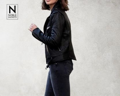 Handmade Women’s Black Leather Biker Jacket