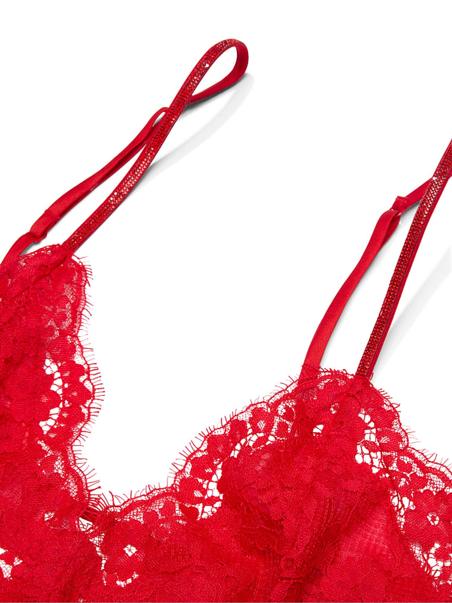 Premium Lingere - Bright Vermillion Red Mini Twinkle Lace Slip Dress