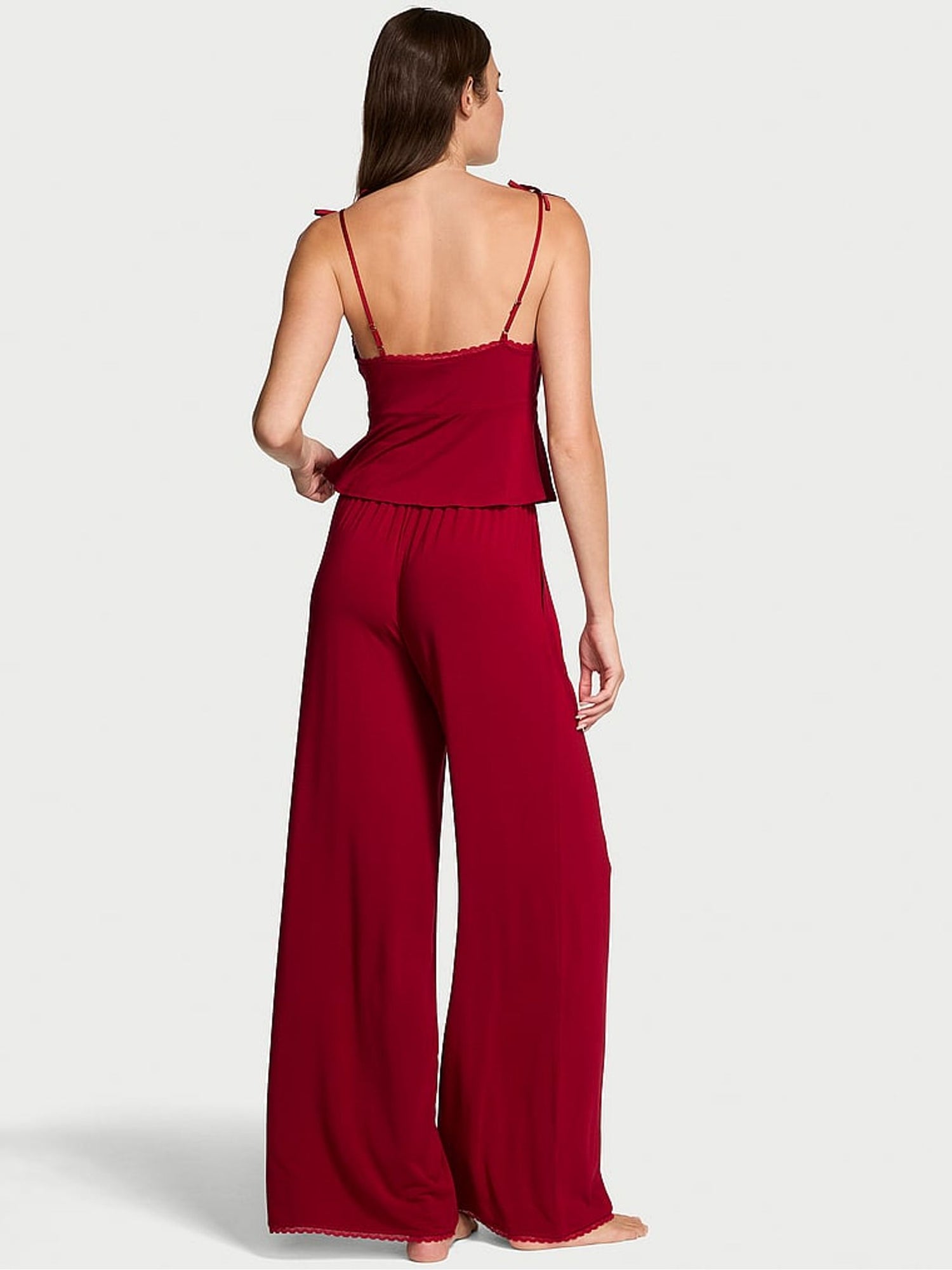 Premium Lingere - Red Bow Modal Cami &amp; Wide Leg Trousers Set
