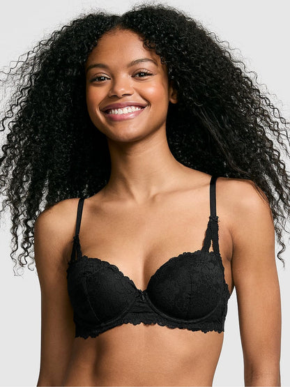 Premium Lingerie - Black Lace Push Up Balcony Bra