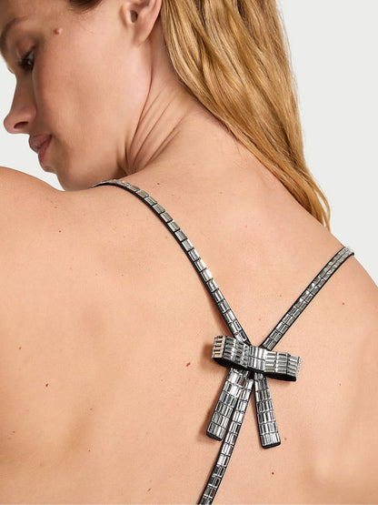 Premium Lingere - Black Crystal Bow Slip Dress