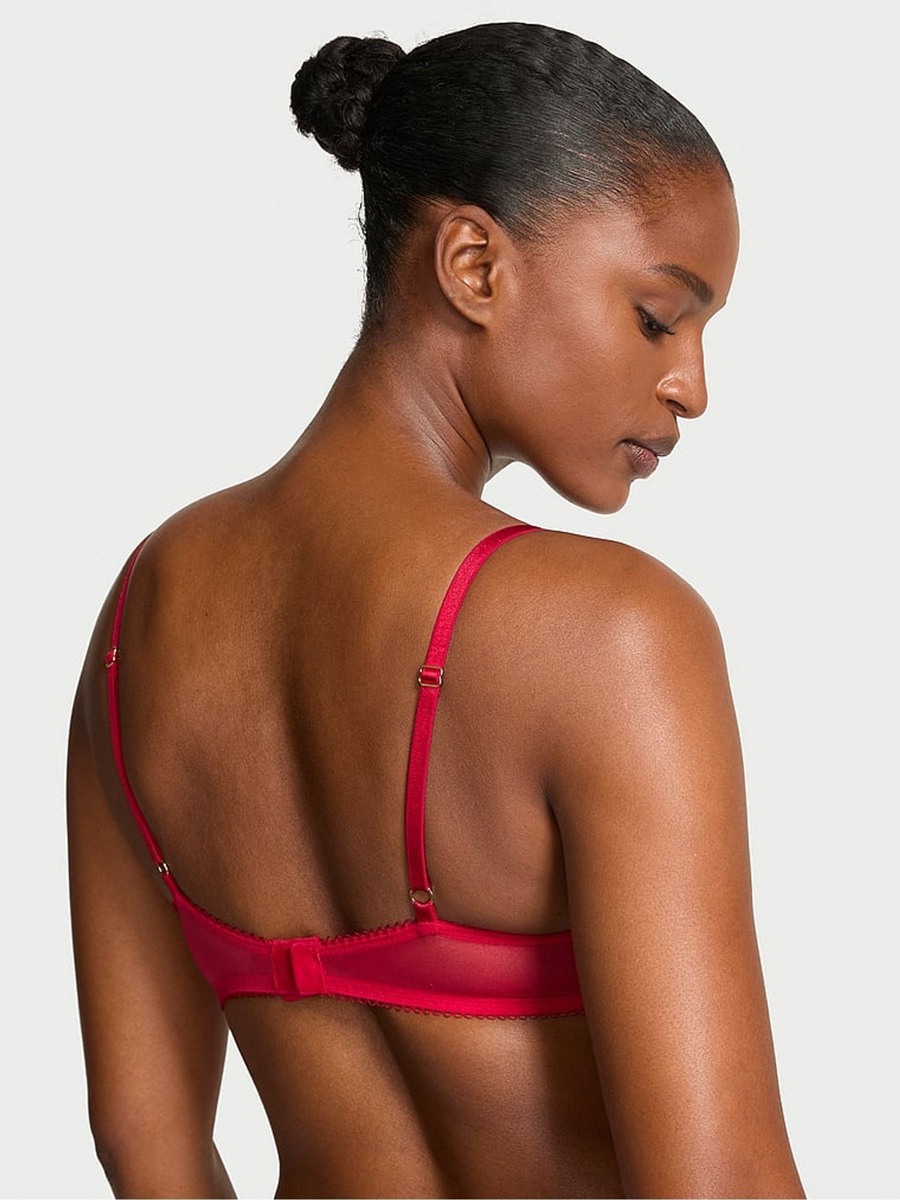 Premium Lingere - Red Lightly Lined Demi Beautiful Bows Embroidery Bra