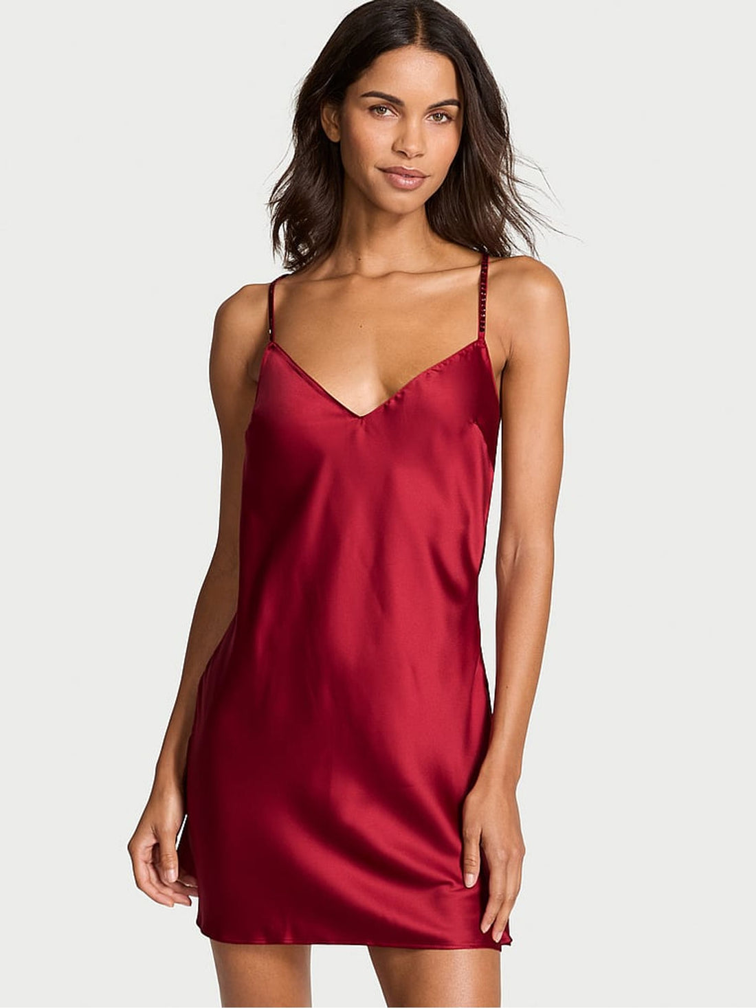 Premium Lingere - Red Lacquer Crystal Bow Slip Dress