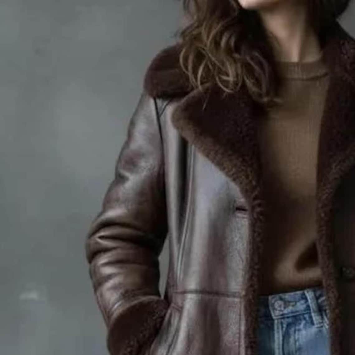 Women’s Brown Shearling Lined Long Winter Jacket