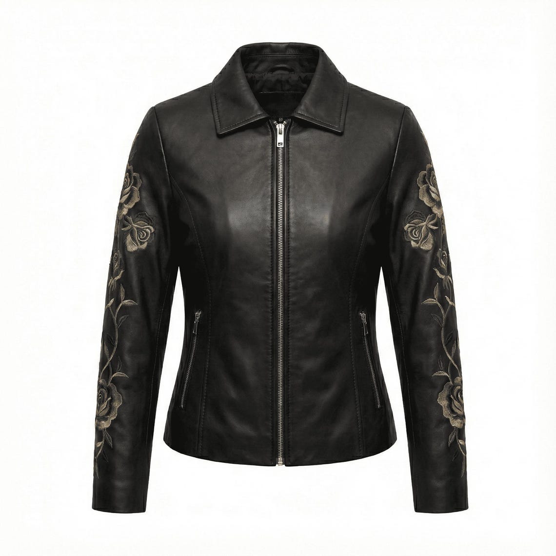 Women’s Floral Embroidered Leather Jacket
