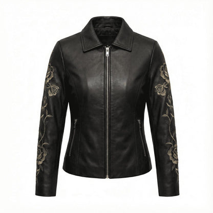 Women’s Floral Embroidered Leather Jacket