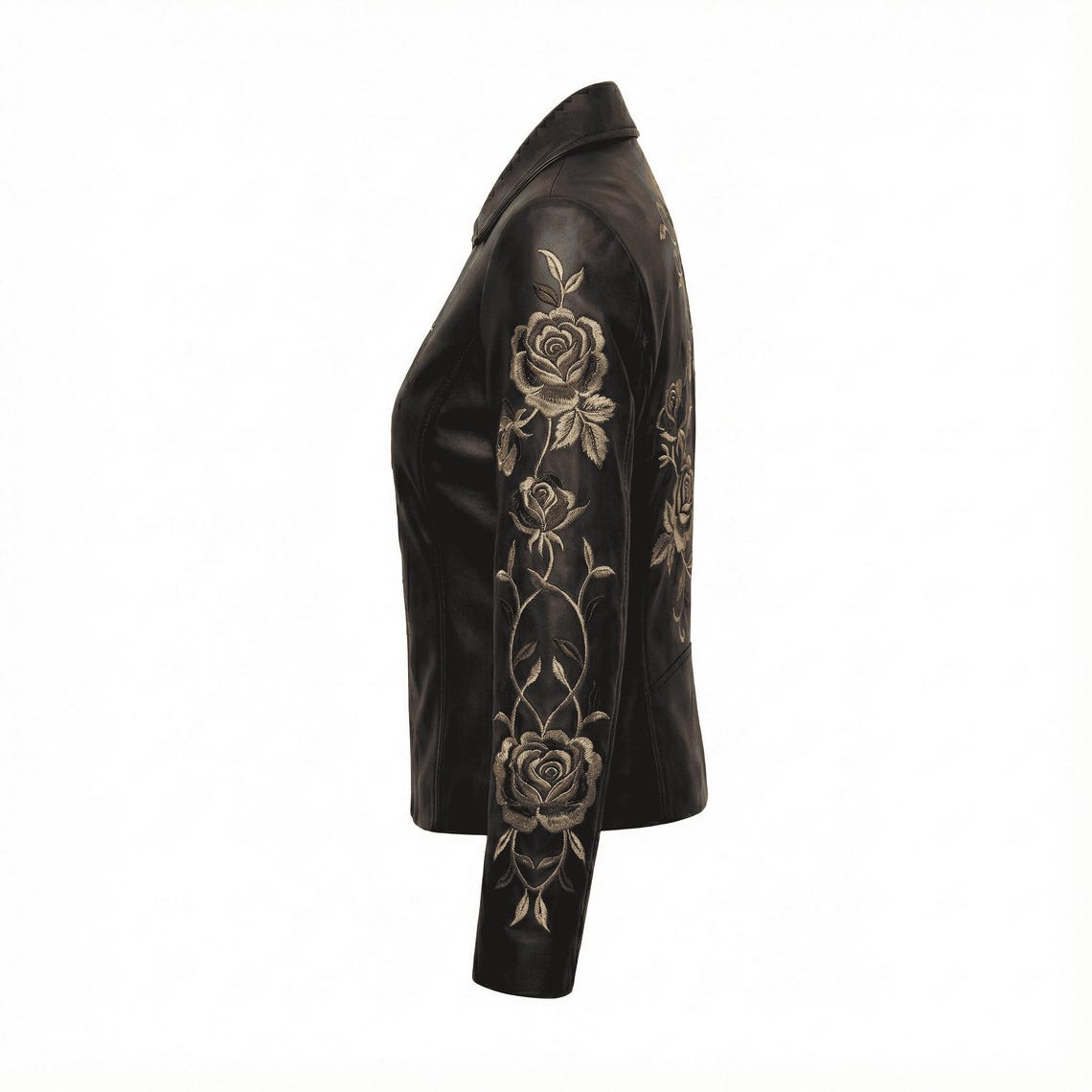 Women’s Floral Embroidered Leather Jacket