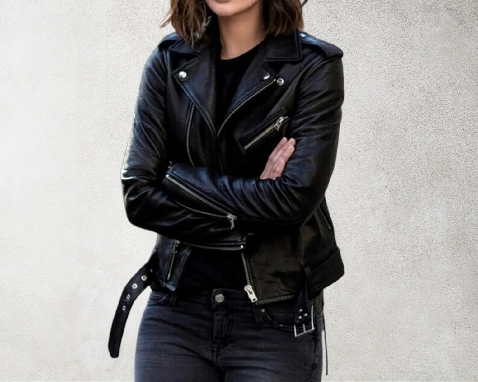 Handmade Women’s Black Leather Biker Jacket