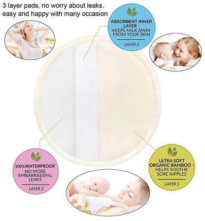 Organic Bamboo Nursing Breast Pads (6 units) | Breastfeeding Nipple Pads for Maternity - Reusable Breast Pads for Breastfeeding - NextMamas