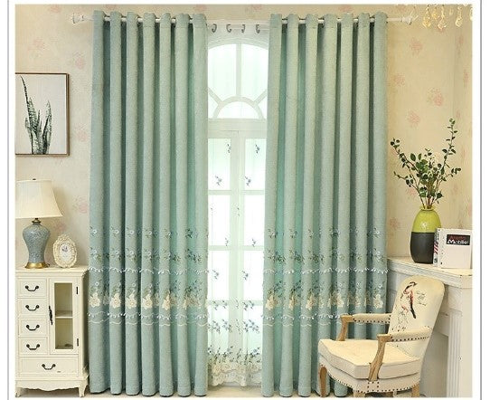 Embroidered Green Blackout Curtain with Sheer – 56”x96” - NextMamas